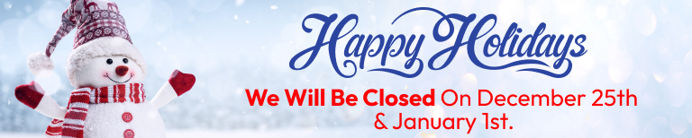 We will be closed on December 25th & January 1st. 